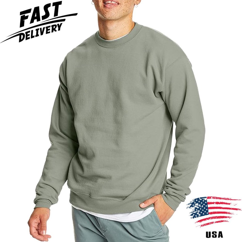 1X Men's Ecosmart Fleece Sweatshirt Cotton-blend Pullover Crewneck Sweatshirt L